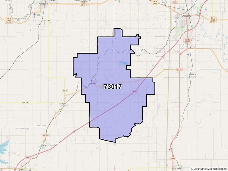 Map of ZIP Code 73017 — Cement, OK
