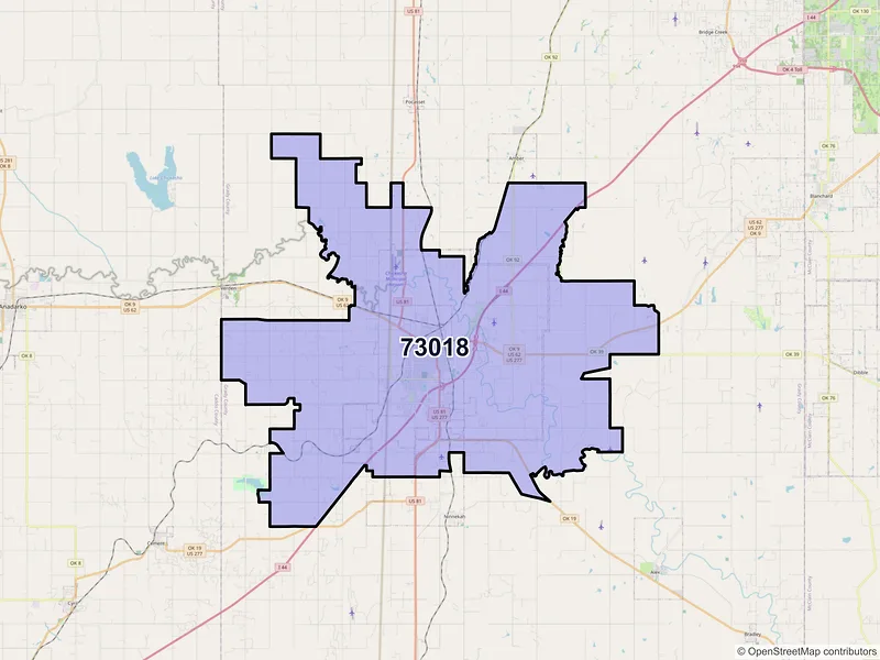 Map of ZIP Code 73018 — Chickasha, OK