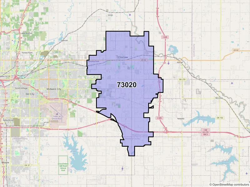 Map of ZIP Code 73020 — Choctaw, OK