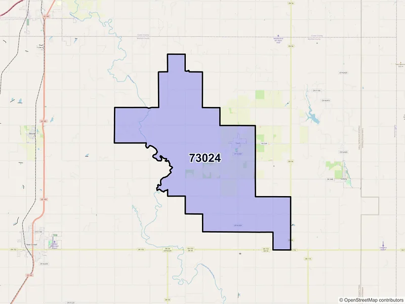 Map of ZIP Code 73024 — Corn, OK
