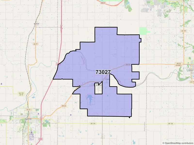 Map of ZIP Code 73027 — Coyle, OK