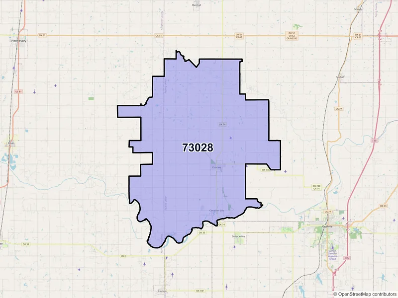 Map of ZIP Code 73028 — Crescent, OK
