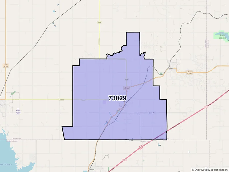 Map of ZIP Code 73029 — Cyril, OK