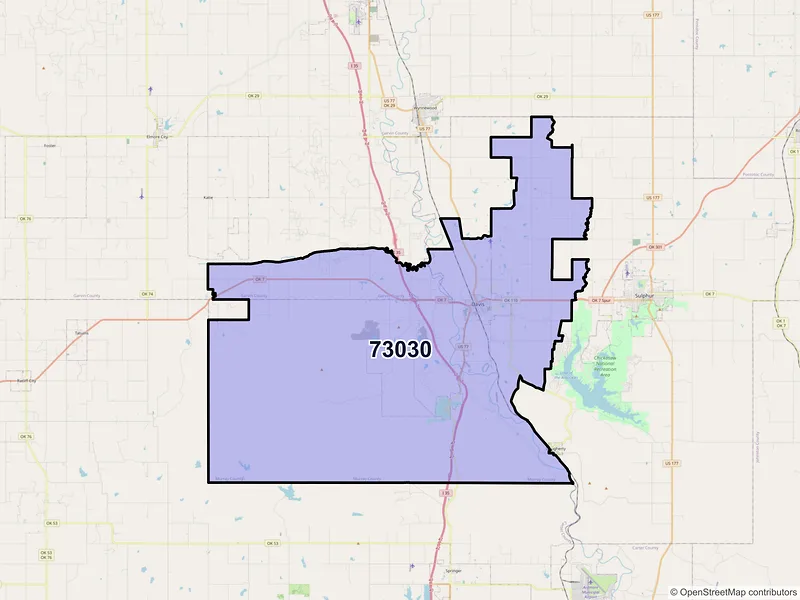 Map of ZIP Code 73030 — Davis, OK