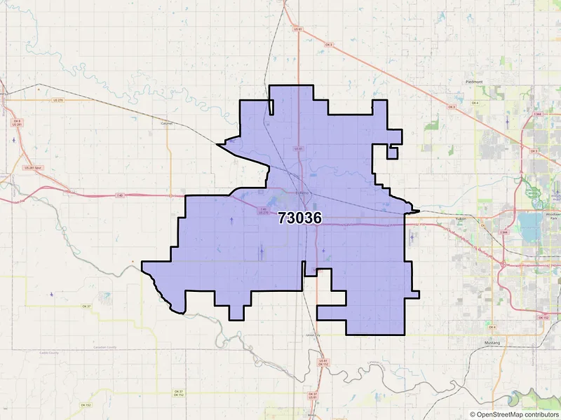 Map of El Reno, Oklahoma and ZIP codes