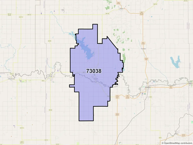 Map of ZIP Code 73038 — Fort Cobb, OK