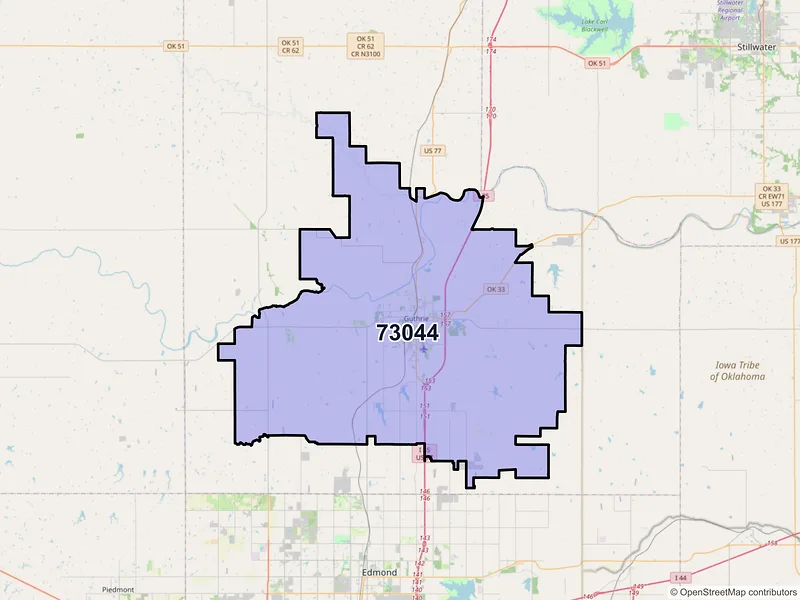 Map of Guthrie, Oklahoma and ZIP codes