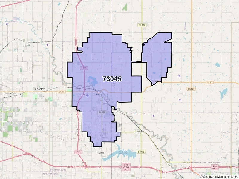 Map of ZIP Code 73045 — Harrah, OK