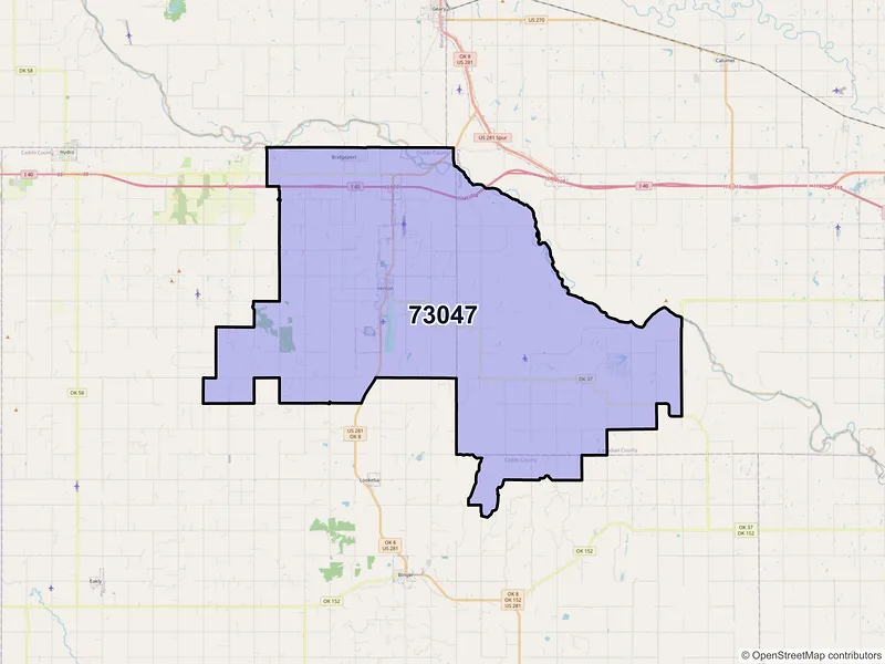 Map of ZIP Code 73047 — Hinton, OK