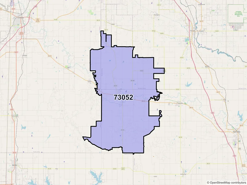 Map of ZIP Code 73052 — Lindsay, OK