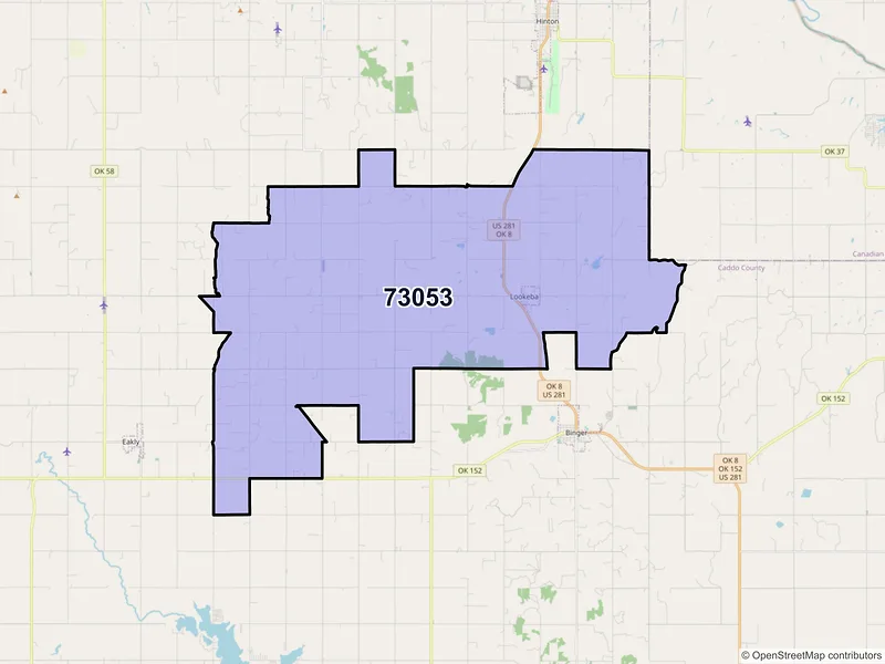 Map of ZIP Code 73053 — Lookeba, OK