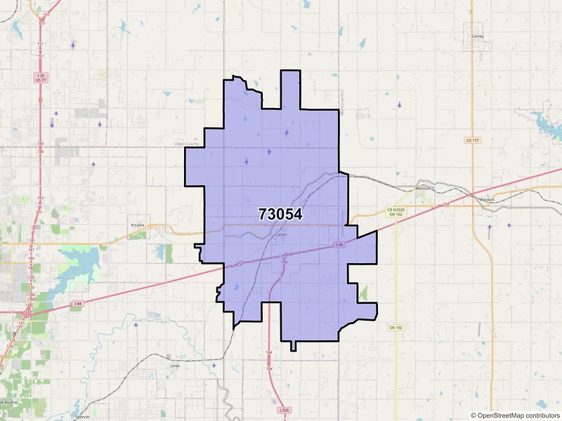 Map of ZIP Code 73054 — Luther, OK