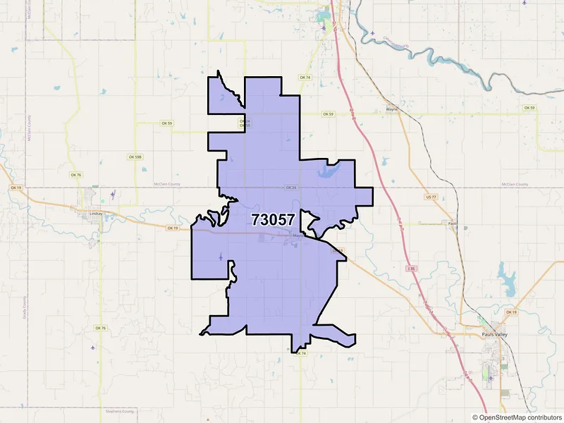 Map of Maysville, Oklahoma and ZIP codes