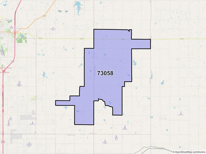 Map of ZIP Code 73058 — Meridian, OK