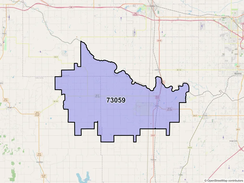 Map of ZIP Code 73059 — Minco, OK