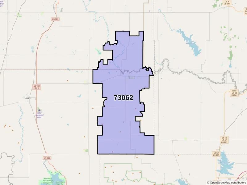 Map of ZIP Code 73062 — Mountain View, OK