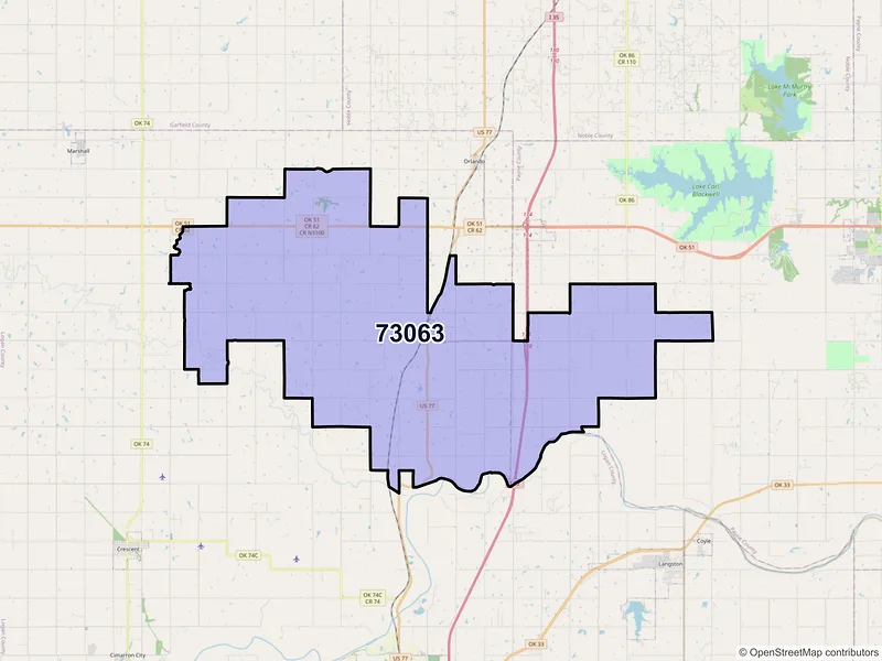 Map of ZIP Code 73063 — Mulhall, OK