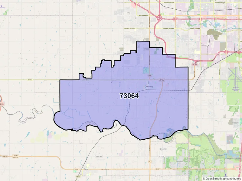 Map of ZIP Code 73064 — Mustang, OK