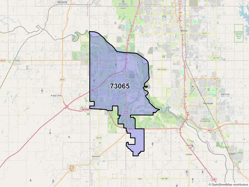 Map of ZIP Code 73065 — Newcastle, OK