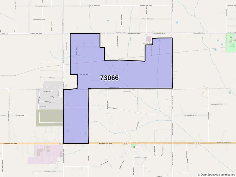 Map of Nicoma Park, Oklahoma and ZIP codes
