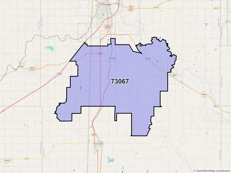 Map of ZIP Code 73067 — Ninnekah, OK