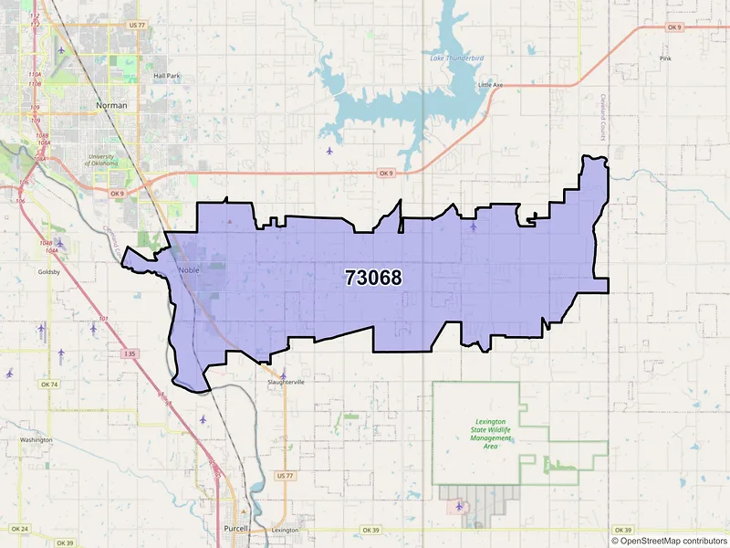 Map of ZIP Code 73068 — Noble, OK