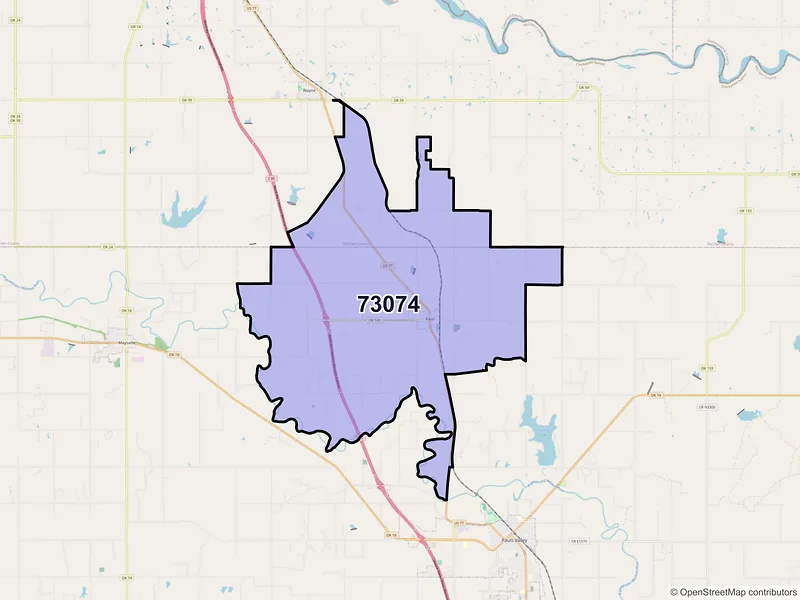 Map of ZIP Code 73074 — Paoli, OK