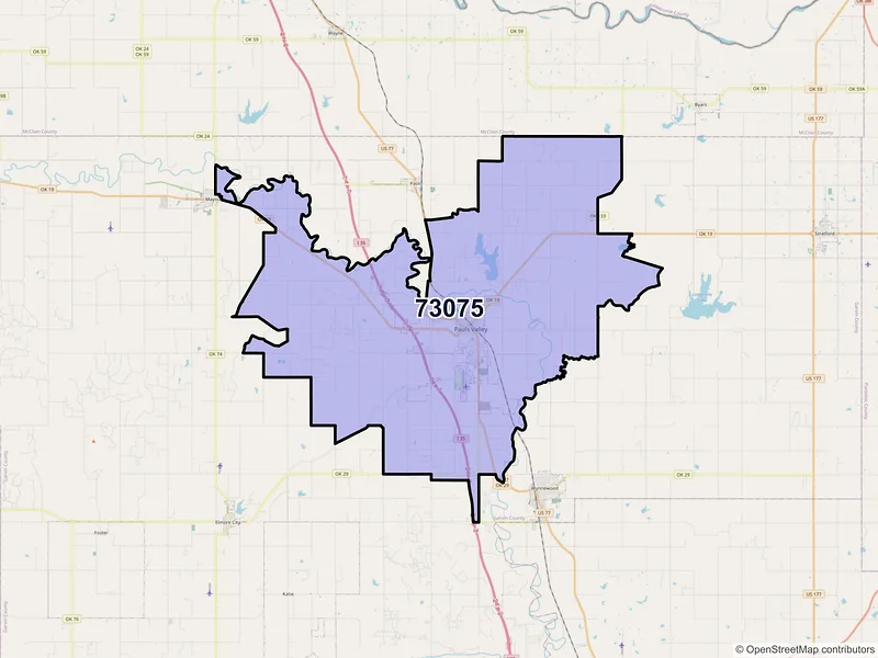 Map of ZIP Code 73075 — Pauls Valley, OK