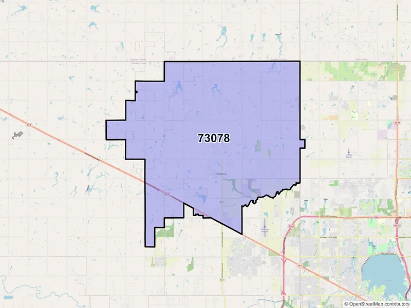 Map of ZIP Code 73078 — Piedmont, OK