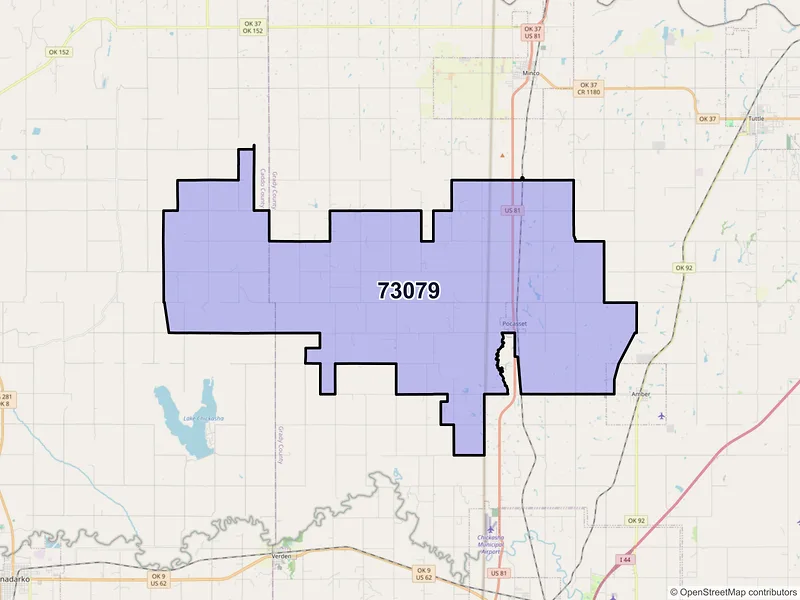 Map of Pocasset, Oklahoma and ZIP codes