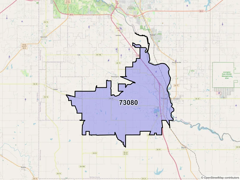 Map of ZIP Code 73080 — Purcell, OK