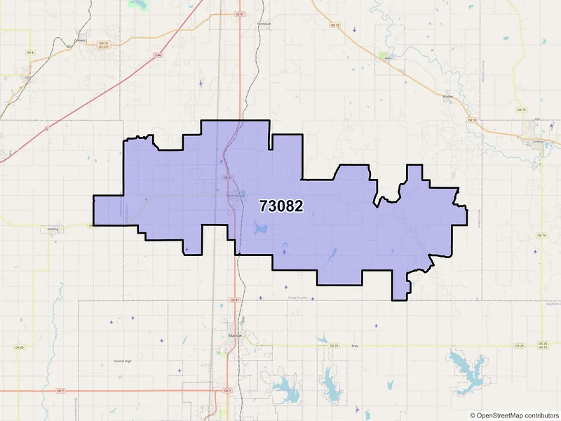 Map of ZIP Code 73082 — Rush Springs, OK