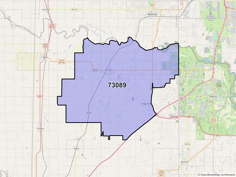 Map of ZIP Code 73089 — Tuttle, OK