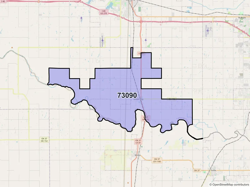 Map of ZIP Code 73090 — Union City, OK