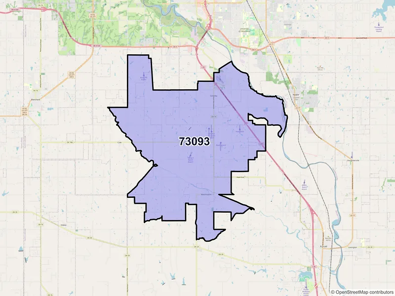 Map of Washington, Oklahoma and ZIP codes