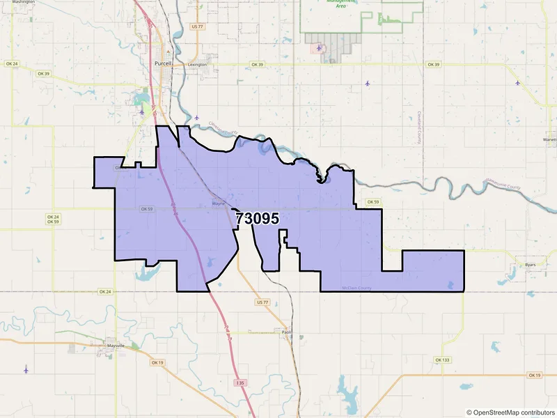 Map of ZIP Code 73095 — Wayne, OK