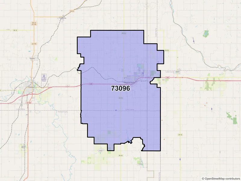 Map of ZIP Code 73096 — Weatherford, OK