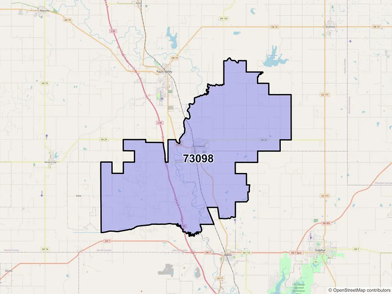Map of ZIP Code 73098 — Wynnewood, OK