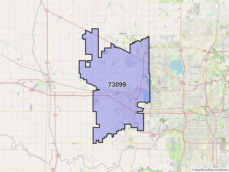 Map of ZIP Code 73099 — Yukon, OK