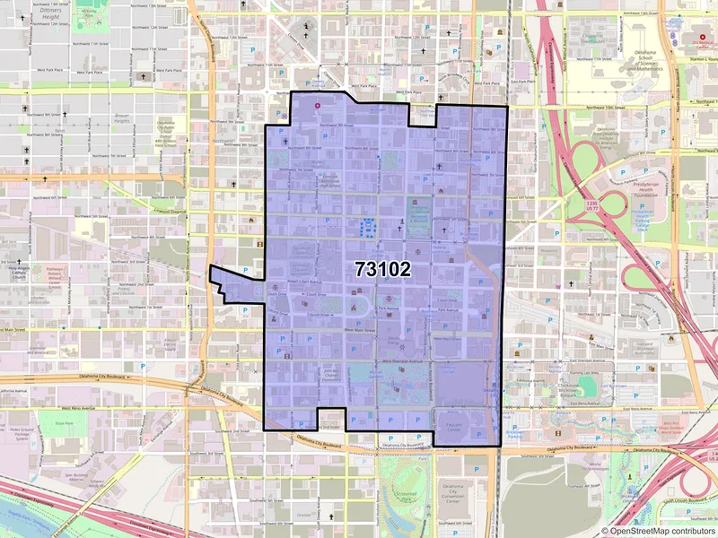 Map of ZIP Code 73102 — Oklahoma City, OK
