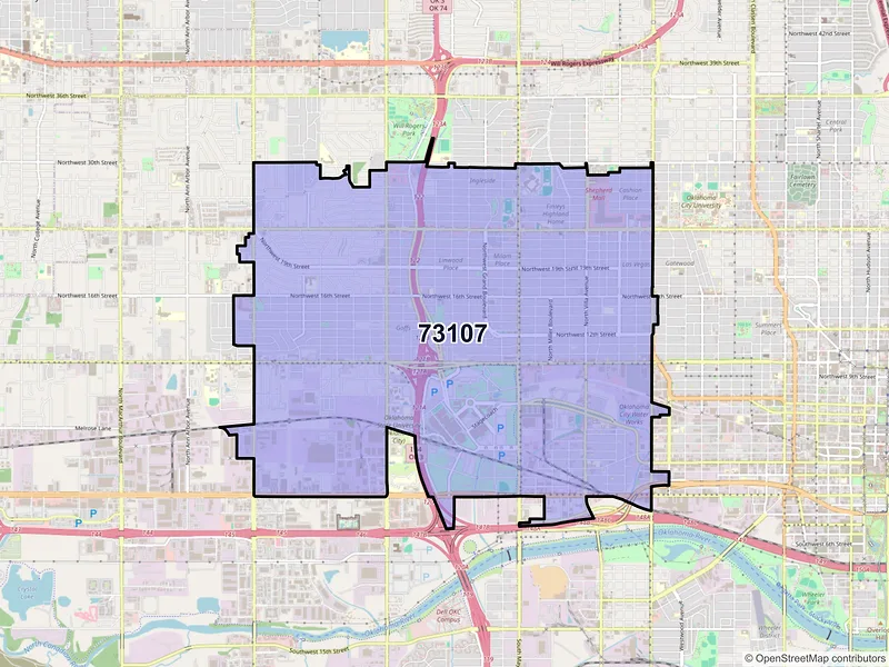 Map of ZIP Code 73107 — Oklahoma City, OK
