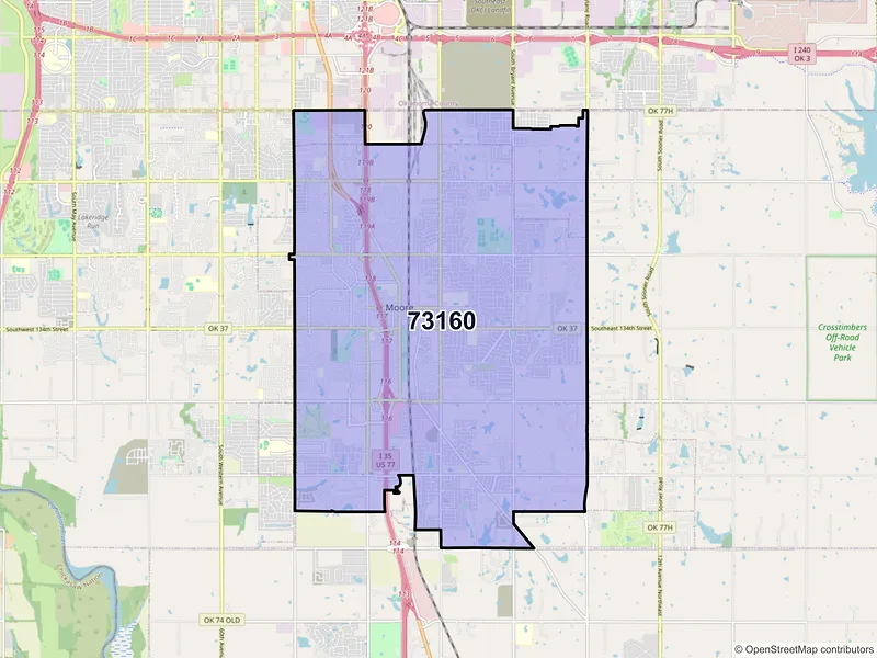 Map of ZIP Code 73160 — Oklahoma City, OK