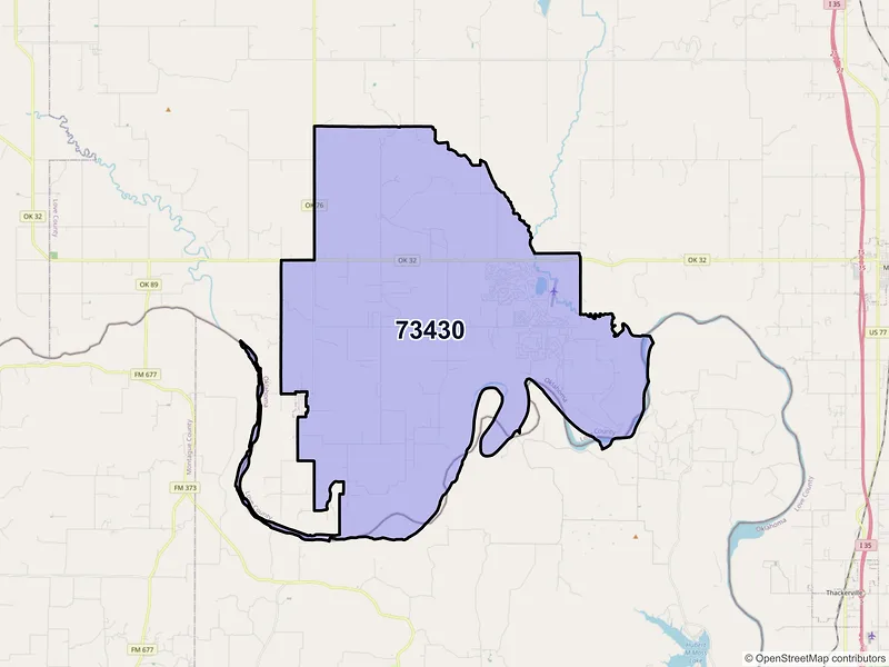 Map of ZIP Code 73430 — Burneyville, OK