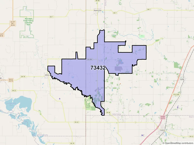 Map of ZIP Code 73432 — Coleman, OK