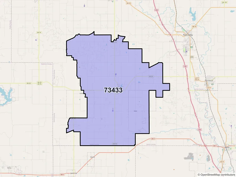 Map of ZIP Code 73433 — Elmore City, OK