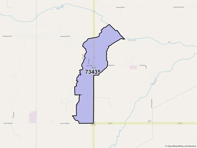 Map of Fox, Oklahoma and ZIP codes