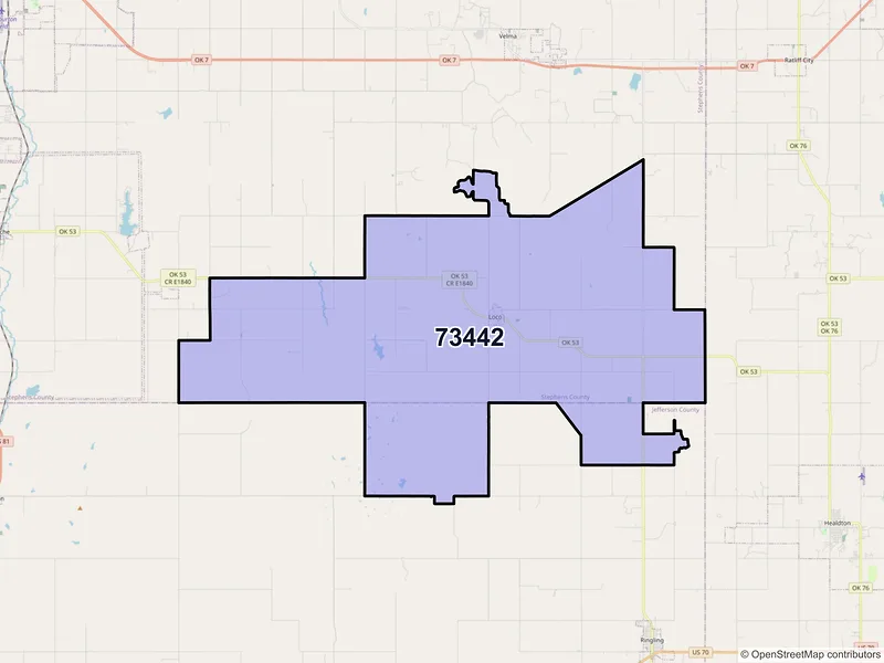 Map of Loco, Oklahoma and ZIP codes