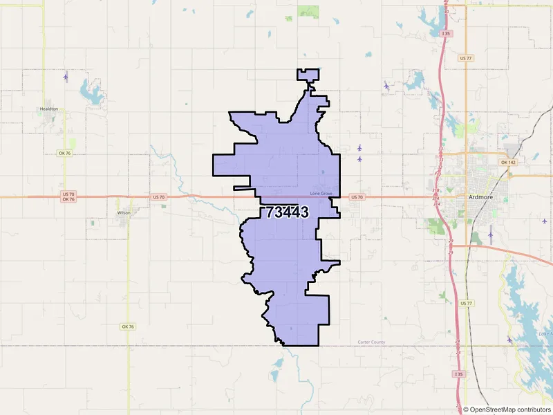 Map of ZIP Code 73443 — Lone Grove, OK