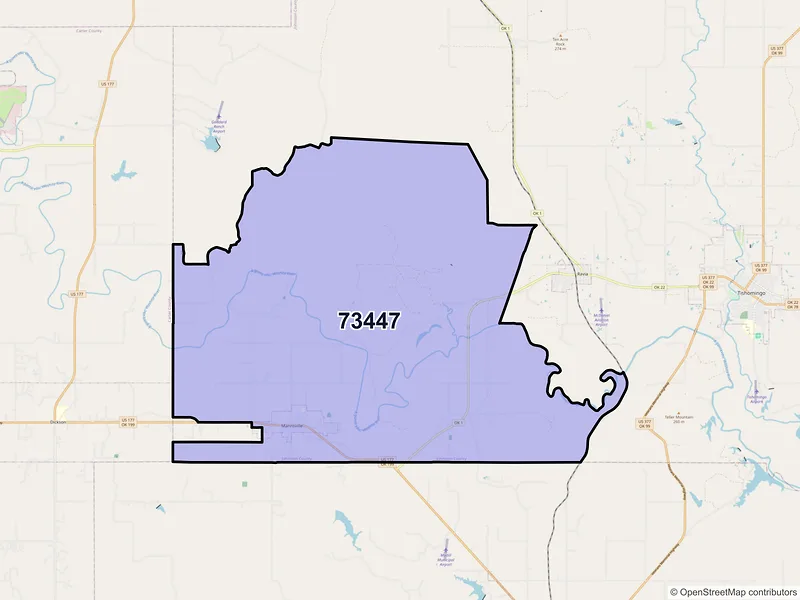 Map of ZIP Code 73447 — Mannsville, OK