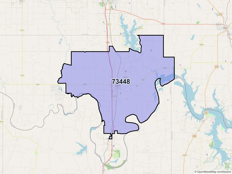 Map of ZIP Code 73448 — Marietta, OK